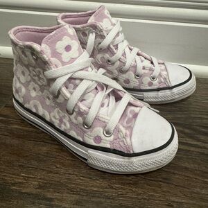 Converse chuck taylor high tops, purple flower sneakers size 12